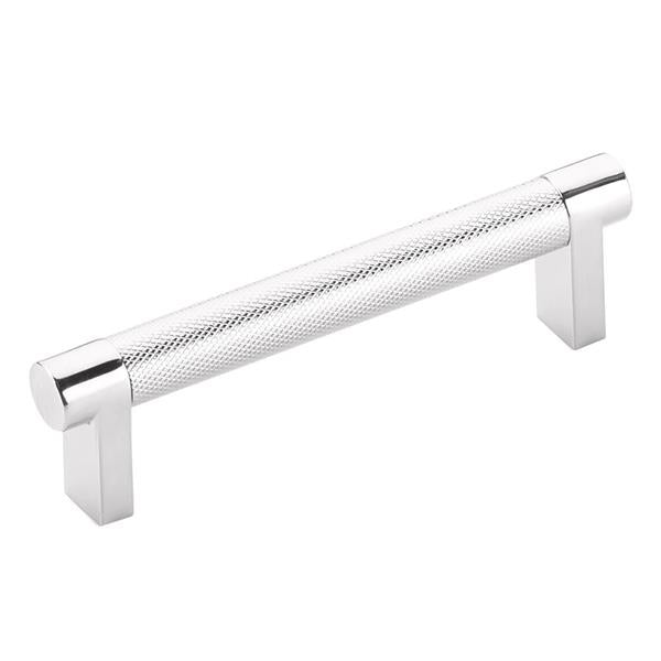 Emtek - Select Cabinet Pull 4 In C-C, Rectangular Stem, Knurled Bar