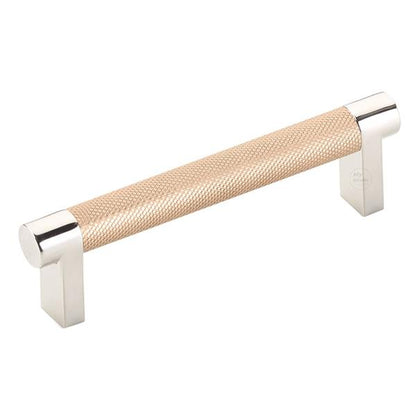 Emtek - Select Cabinet Pull 4 In C-C, Rectangular Stem, Knurled Bar