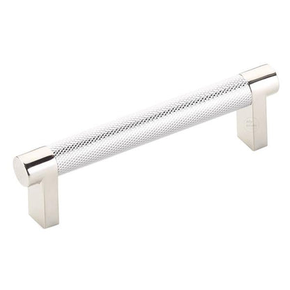 Emtek - Select Cabinet Pull 4 In C-C, Rectangular Stem, Knurled Bar