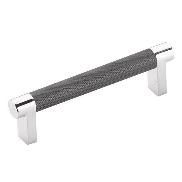 Emtek - Select Cabinet Pull 4 In C-C, Rectangular Stem, Knurled Bar