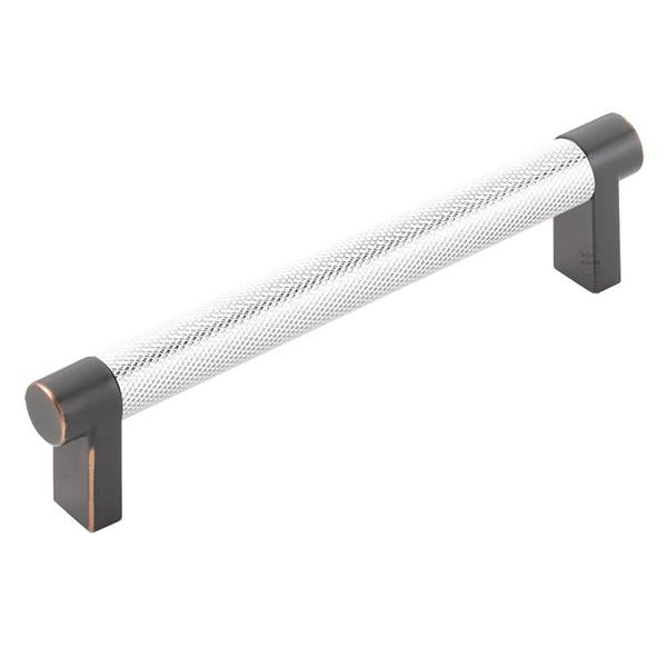 Emtek - Select Cabinet Pull 5 In C-C, Rectangular Stem, Knurled Bar