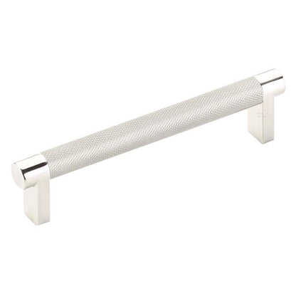 Emtek - Select Cabinet Pull 5 In C-C, Rectangular Stem, Knurled Bar