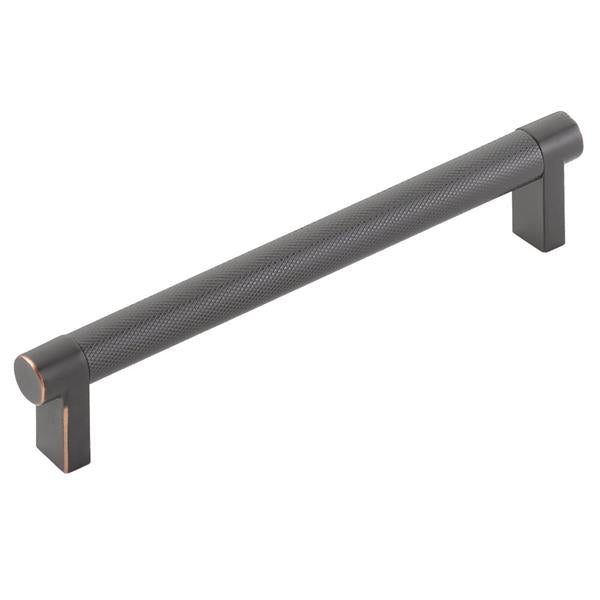 Emtek - Select Cabinet Pull 6 In C-C, Rectangular Stem, Knurled Bar
