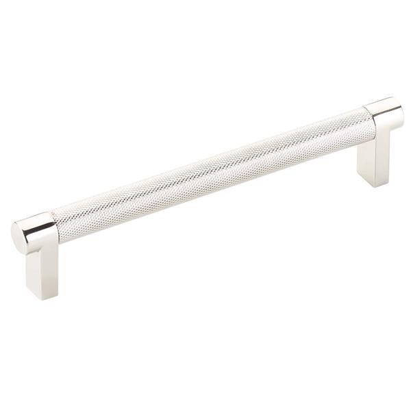 Emtek - Select Cabinet Pull 6 In C-C, Rectangular Stem, Knurled Bar