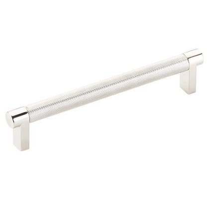 Emtek - Select Cabinet Pull 6 In C-C, Rectangular Stem, Knurled Bar