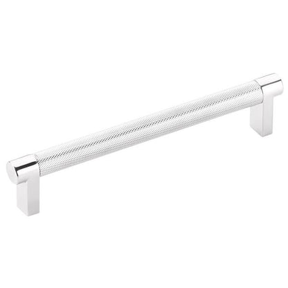Emtek - Select Cabinet Pull 6 In C-C, Rectangular Stem, Knurled Bar