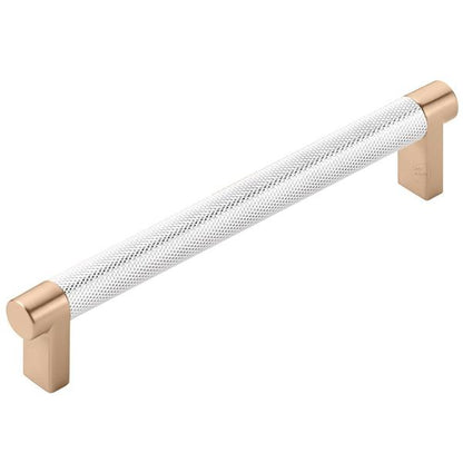 Emtek - Select Cabinet Pull 6 In C-C, Rectangular Stem, Knurled Bar