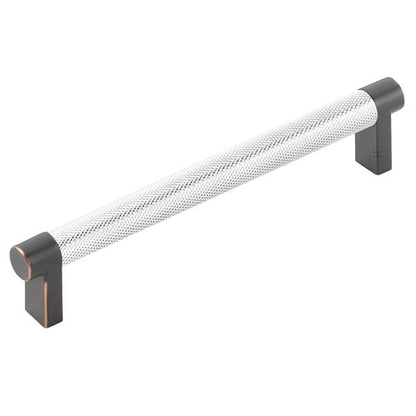 Emtek - Select Cabinet Pull 6 In C-C, Rectangular Stem, Knurled Bar