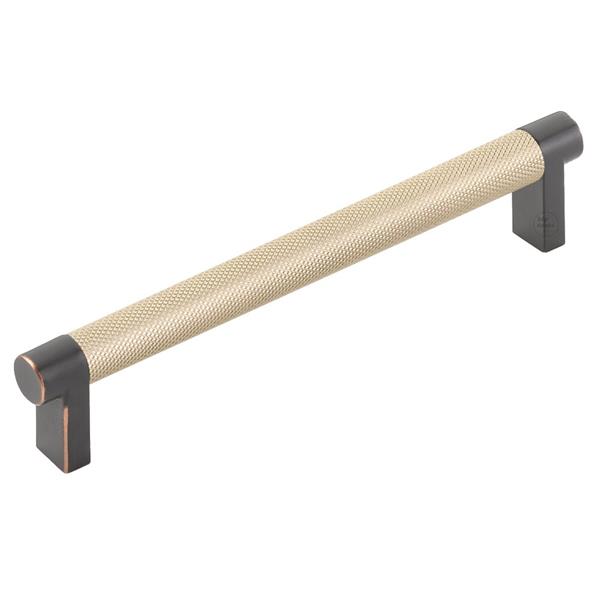 Emtek - Select Cabinet Pull 6 In C-C, Rectangular Stem, Knurled Bar