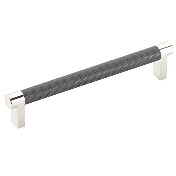 Emtek - Select Cabinet Pull 6 In C-C, Rectangular Stem, Knurled Bar