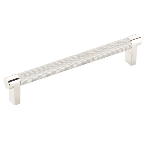 Emtek - Select Cabinet Pull 6 In C-C, Rectangular Stem, Knurled Bar