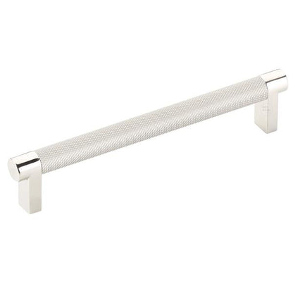 Emtek - Select Cabinet Pull 6 In C-C, Rectangular Stem, Knurled Bar