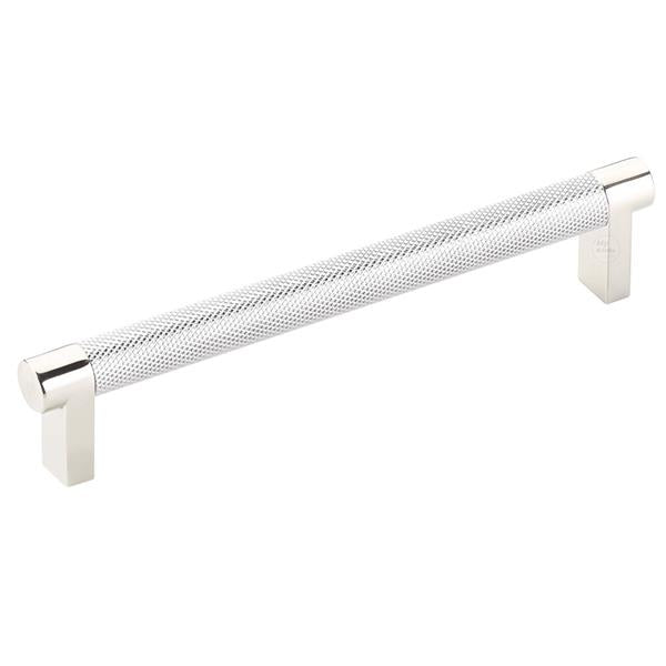 Emtek - Select Cabinet Pull 6 In C-C, Rectangular Stem, Knurled Bar