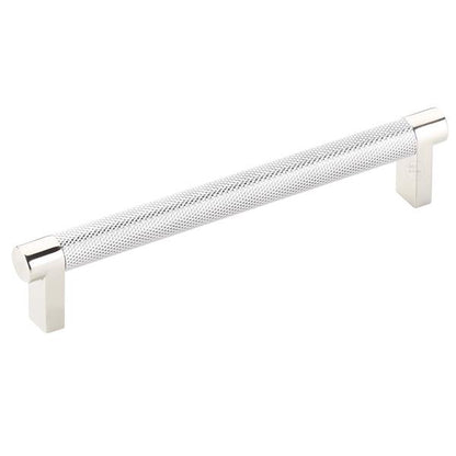 Emtek - Select Cabinet Pull 6 In C-C, Rectangular Stem, Knurled Bar