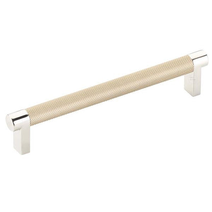 Emtek - Select Cabinet Pull 6 In C-C, Rectangular Stem, Knurled Bar