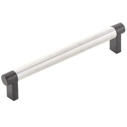 Emtek - Select Cabinet Pull 6 In C-C, Rectangular Stem, Knurled Bar