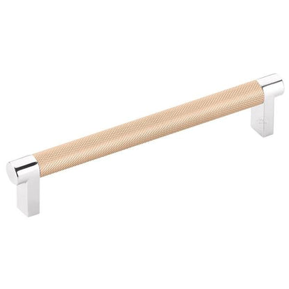 Emtek - Select Cabinet Pull 6 In C-C, Rectangular Stem, Knurled Bar