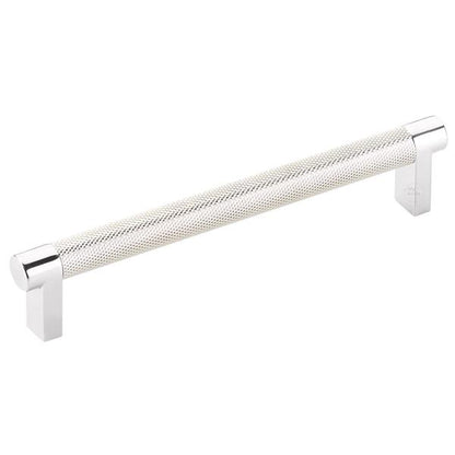 Emtek - Select Cabinet Pull 6 In C-C, Rectangular Stem, Knurled Bar