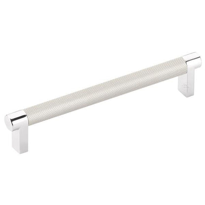 Emtek - Select Cabinet Pull 6 In C-C, Rectangular Stem, Knurled Bar