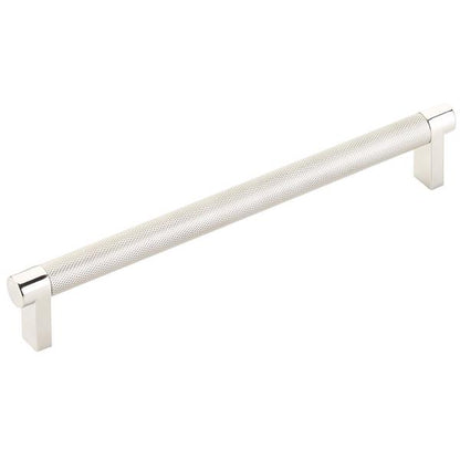Emtek - Select Cabinet Pull 8 In C-C, Rectangular Stem, Knurled Bar