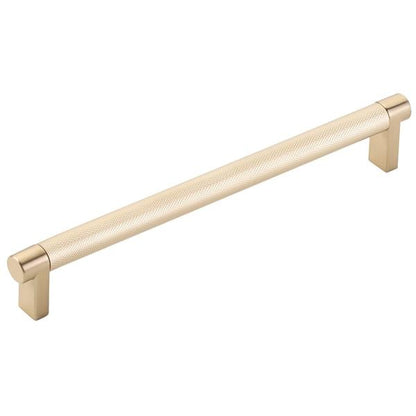 Emtek - Select Cabinet Pull 8 In C-C, Rectangular Stem, Knurled Bar