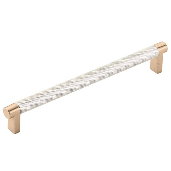 Emtek - Select Cabinet Pull 8 In C-C, Rectangular Stem, Knurled Bar