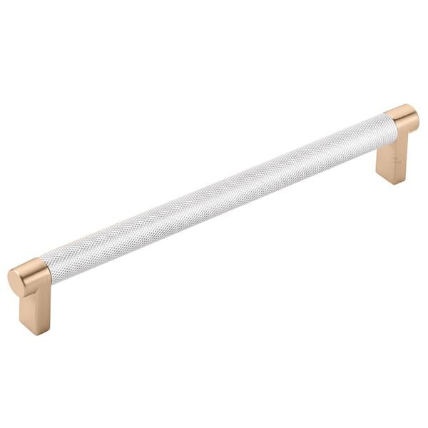 Emtek - Select Cabinet Pull 8 In C-C, Rectangular Stem, Knurled Bar