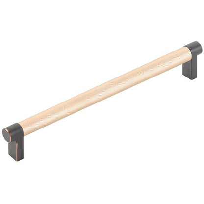 Emtek - Select Cabinet Pull 8 In C-C, Rectangular Stem, Knurled Bar