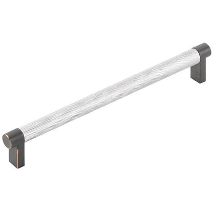 Emtek - Select Cabinet Pull 8 In C-C, Rectangular Stem, Knurled Bar