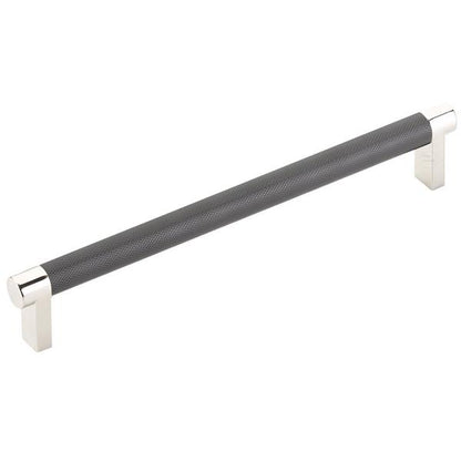 Emtek - Select Cabinet Pull 8 In C-C, Rectangular Stem, Knurled Bar
