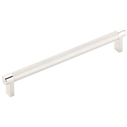 Emtek - Select Cabinet Pull 8 In C-C, Rectangular Stem, Knurled Bar
