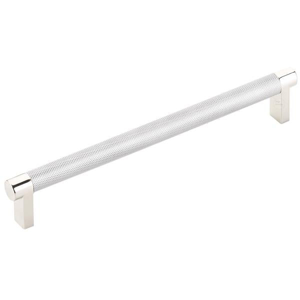 Emtek - Select Cabinet Pull 8 In C-C, Rectangular Stem, Knurled Bar