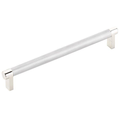 Emtek - Select Cabinet Pull 8 In C-C, Rectangular Stem, Knurled Bar