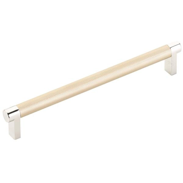 Emtek - Select Cabinet Pull 8 In C-C, Rectangular Stem, Knurled Bar