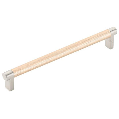 Emtek - Select Cabinet Pull 8 In C-C, Rectangular Stem, Knurled Bar