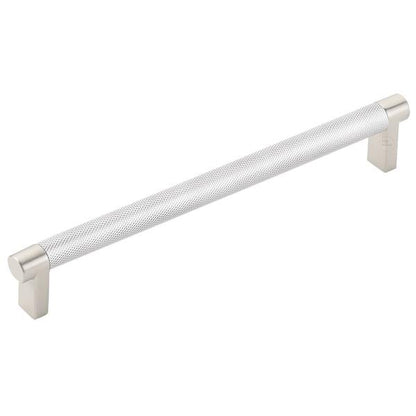 Emtek - Select Cabinet Pull 8 In C-C, Rectangular Stem, Knurled Bar