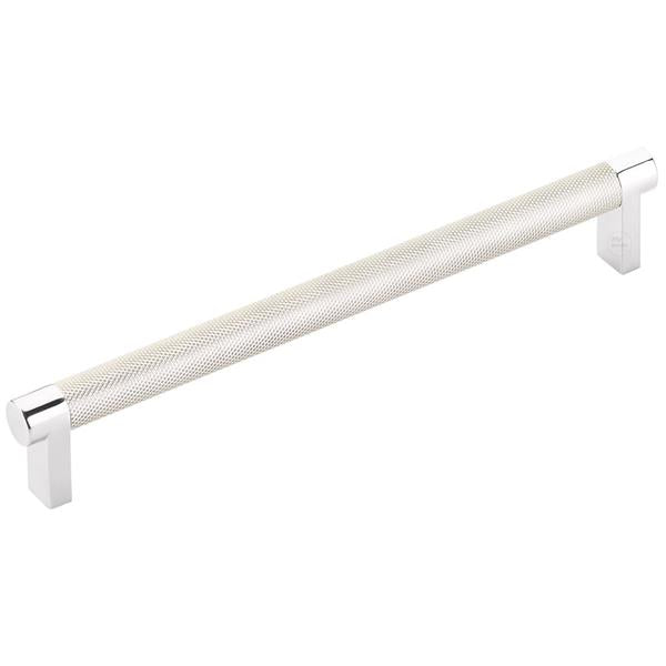 Emtek - Select Cabinet Pull 8 In C-C, Rectangular Stem, Knurled Bar