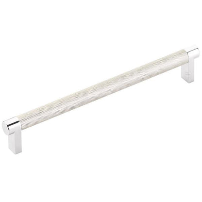Emtek - Select Cabinet Pull 8 In C-C, Rectangular Stem, Knurled Bar