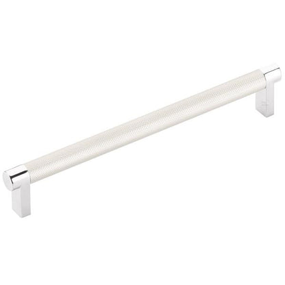 Emtek - Select Cabinet Pull 8 In C-C, Rectangular Stem, Knurled Bar