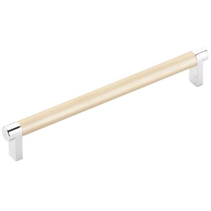 Emtek - Select Cabinet Pull 8 In C-C, Rectangular Stem, Knurled Bar