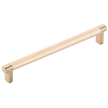 Emtek - Select Cabinet Pull 8 In C-C, Rectangular Stem, Knurled Bar
