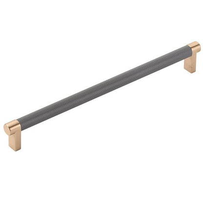 Emtek - Select Cabinet Pull 10 In C-C, Rectangular Stem, Knurled Bar