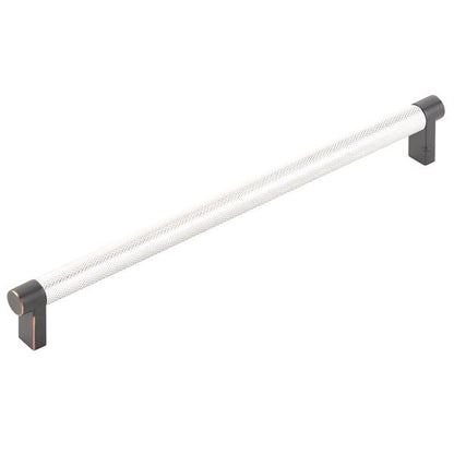 Emtek - Select Cabinet Pull 10 In C-C, Rectangular Stem, Knurled Bar