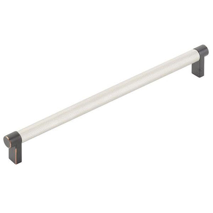Emtek - Select Cabinet Pull 10 In C-C, Rectangular Stem, Knurled Bar
