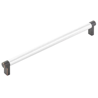 Emtek - Select Cabinet Pull 10 In C-C, Rectangular Stem, Knurled Bar