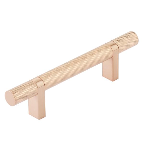 Emtek - Select Bar Cabinet Pull 3-1/2 Inch C-C, Rectangular Bar Stem, Knurled Bar