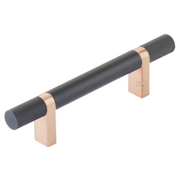 Emtek - Select Bar Cabinet Pull 3-1/2 Inch C-C, Rectangular Bar Stem, Knurled Bar