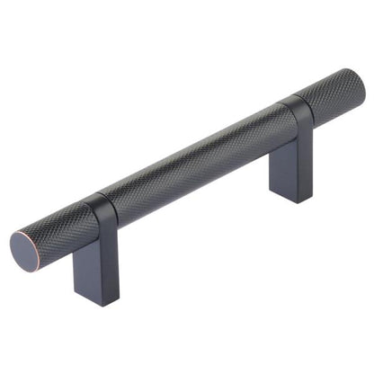 Emtek - Select Bar Cabinet Pull 3-1/2 Inch C-C, Rectangular Bar Stem, Knurled Bar