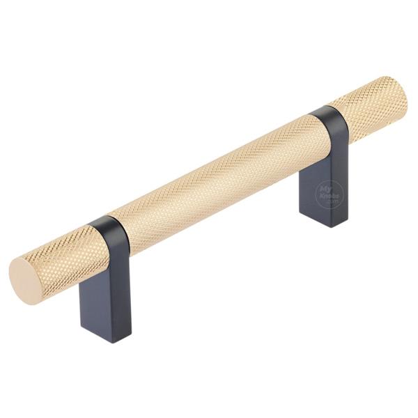 Emtek - Select Bar Cabinet Pull 3-1/2 Inch C-C, Rectangular Bar Stem, Knurled Bar