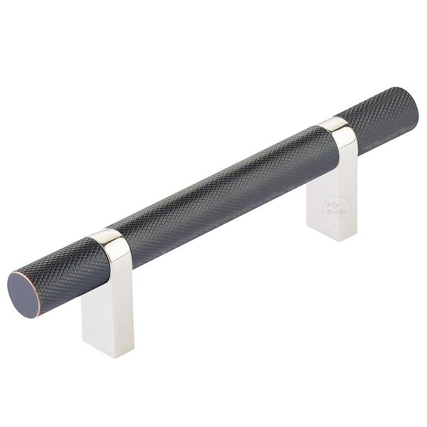 Emtek - Select Bar Cabinet Pull 3-1/2 Inch C-C, Rectangular Bar Stem, Knurled Bar